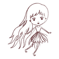 girly fairy without wings and long hair and dress in brown blurred silhouette vector illustration