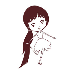 Obraz premium girly fairy without wings and long hair with pigtail and dress in brown dotted silhouette vector illustration