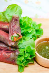 Salad roll for health, fresh vegetable spring roll, clean food.