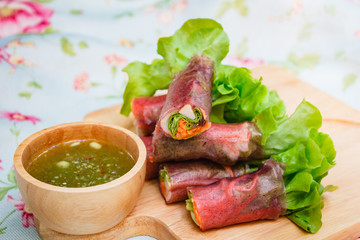 Salad roll for health, fresh vegetable spring roll, clean food.