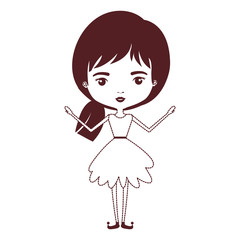 girly fairy without wings and pigtail hair and dress in brown dotted silhouette vector illustration