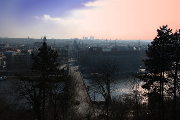 Spring Prague's panorama. Czech. landscape, cityscape.