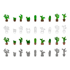 monochrome vector icons with cactus for your design