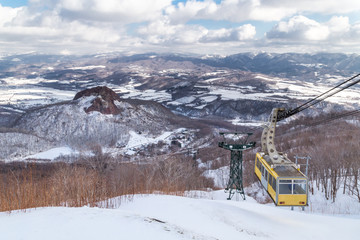 Fototapeta premium Ropeway or cable car transportation to Mount Usu summit