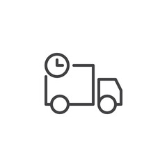 Express delivery service line icon, outline vector sign, linear style pictogram isolated on white. Shipping truck with clock symbol, logo illustration. Editable stroke