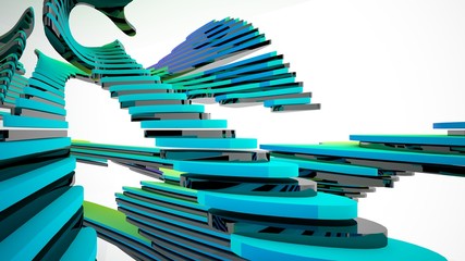 Abstract white and colored gradient parametric interiorwith window. 3D illustration and rendering.