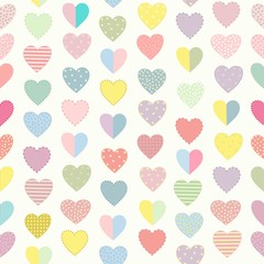  Seamless pattern with hearts of fashion pastel colors