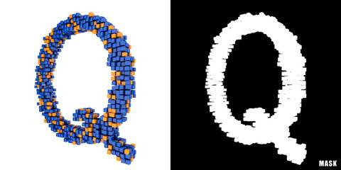 Litera Q 3D sześciany kwadraty klocki piksele  - obrazy, fototapety, plakaty