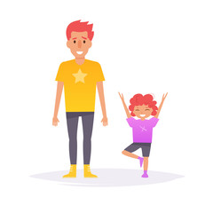 Father and son. Sport, Vector.