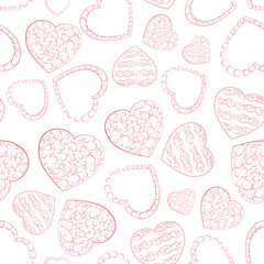 Doodle hearts with bubbles seamless pattern