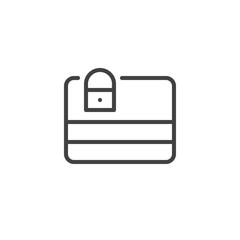 Credit card protection line icon, outline vector sign, linear style pictogram isolated on white. Debit card with padlock symbol, logo illustration. Editable stroke
