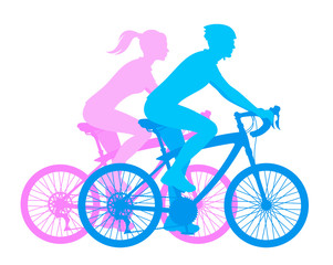 Girl and boy on a bicycle on a white background