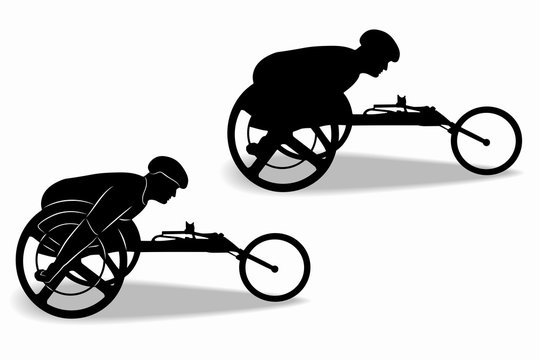 Silhouette Of An Invalid Athlete On A Wheelchair, Vector Drawing