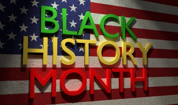 Black History Month 3D text over American flag