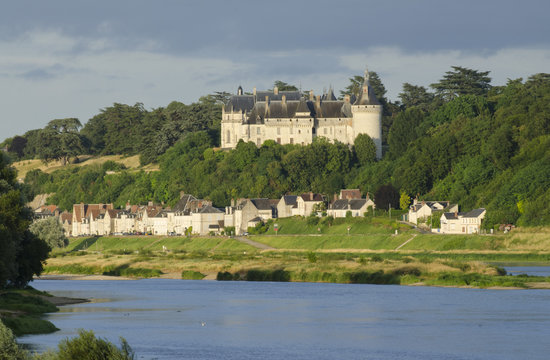 The castle of Chaumont sur Loire 29 June 2017 20:16 Loire Valley, France. Photo taken from the opposite bank of the river Loire by placing itself on the right of the castle.