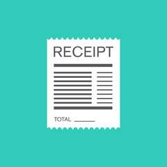 Vector receipt icon. Invoice sign. Bill atm template or restaurant paper financial check.