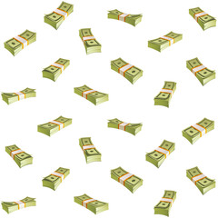 Seamless Pattern with Money. Packing in Bundles of Bank Notes on White Background.