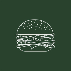 White Outline Burger Icon with green board background