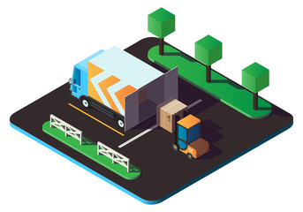 Isometric forklift and truck