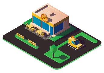 Isometric low poly pizzeria building