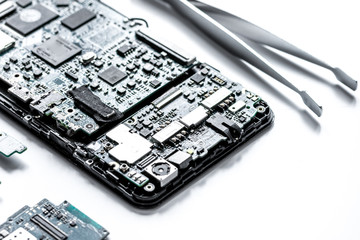 concept repair smartphone - parts of digital gadgets with tools