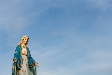 Fototapeta premium The Blessed Virgin Mary in front of the Roman Catholic Diocese, public place in Chanthaburi, Thailand.