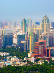 Naklejka premium Vertical image of Bangkok urban skyline aerial view at night.