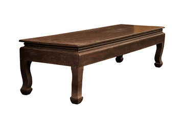 Low wooden table isolated.