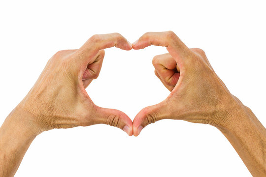 Hands making heart shaped sign isolated on white background