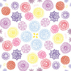 Floral pattern in doodle style with flowers on white background. Spring floral background.