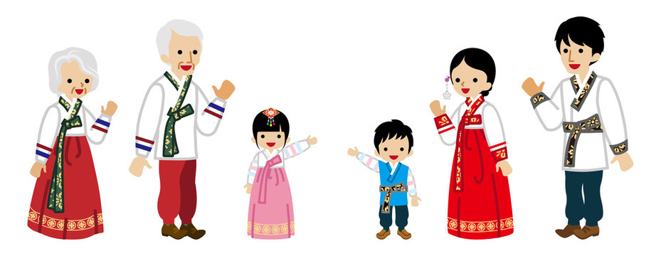 Korean Multi-Generation Family Wearing Traditional costume