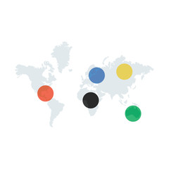 Map with the colourful circles indicated olympic continents. Vector