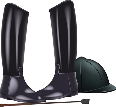 accessori di equitazione stivali e casco neri
