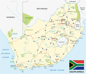 south africa road vector map with flag
