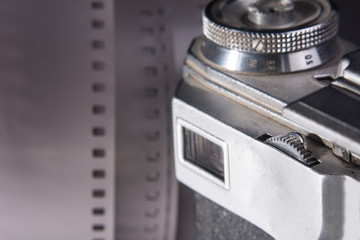 Close-up viewfinder of an old film camera
