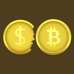 Bitcoin and cracked dollar coins