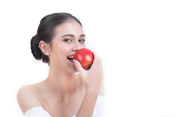 Young beautiful woman with red apple