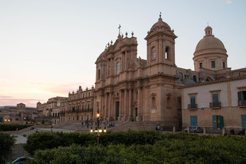 Duomo di Noto, Noto cathedral, at sunset. Sicily, Italy.