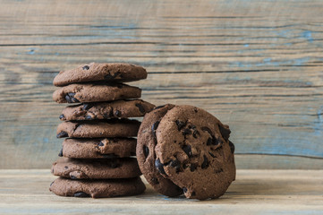 Chocolate cookies on wooden table