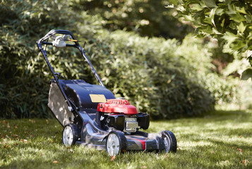 Shot of mower at garden .