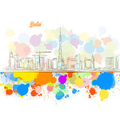 Colorful Dubai City Skyline