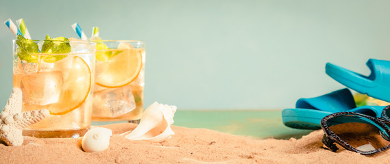 Summer drink on sand beach