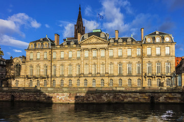 Fototapeta na wymiar Palais Rohan (Rohan Palace, 1742) in Strasbourg - major architectural, historical and cultural landmark in city. Palais Rohan is former residence of prince-bishops and cardinals. Alsace, France.