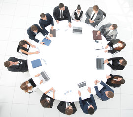 view from the top.meeting of shareholders of the company at the round - table.