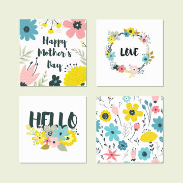 Set of cute colorful floral elements.