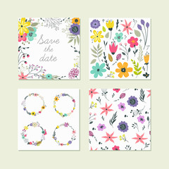 Set of cute colorful floral elements.