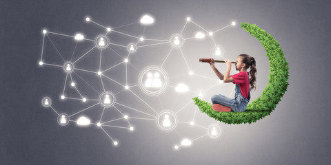 Idea of children Internet communication or online playing and pa