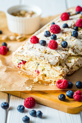 Meringue Almond Roll with Berries, Cream and Lemon Curd