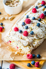 Meringue Almond Roll with Berries, Cream and Lemon Curd