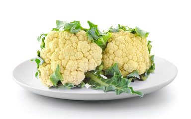 cauliflower in plate isolated on a white background